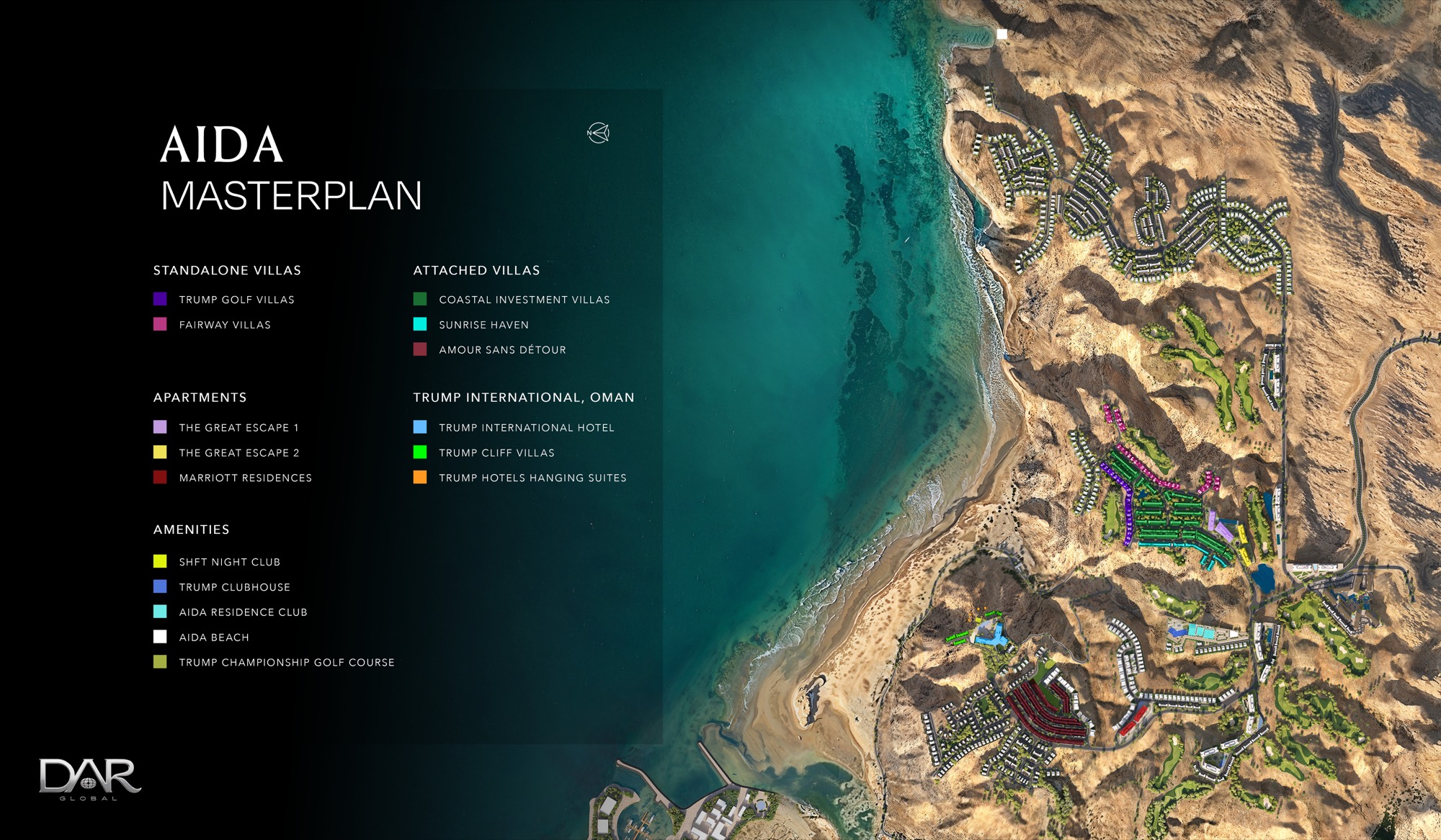 AIDA masterplan showing the location of each residence type on the hillside